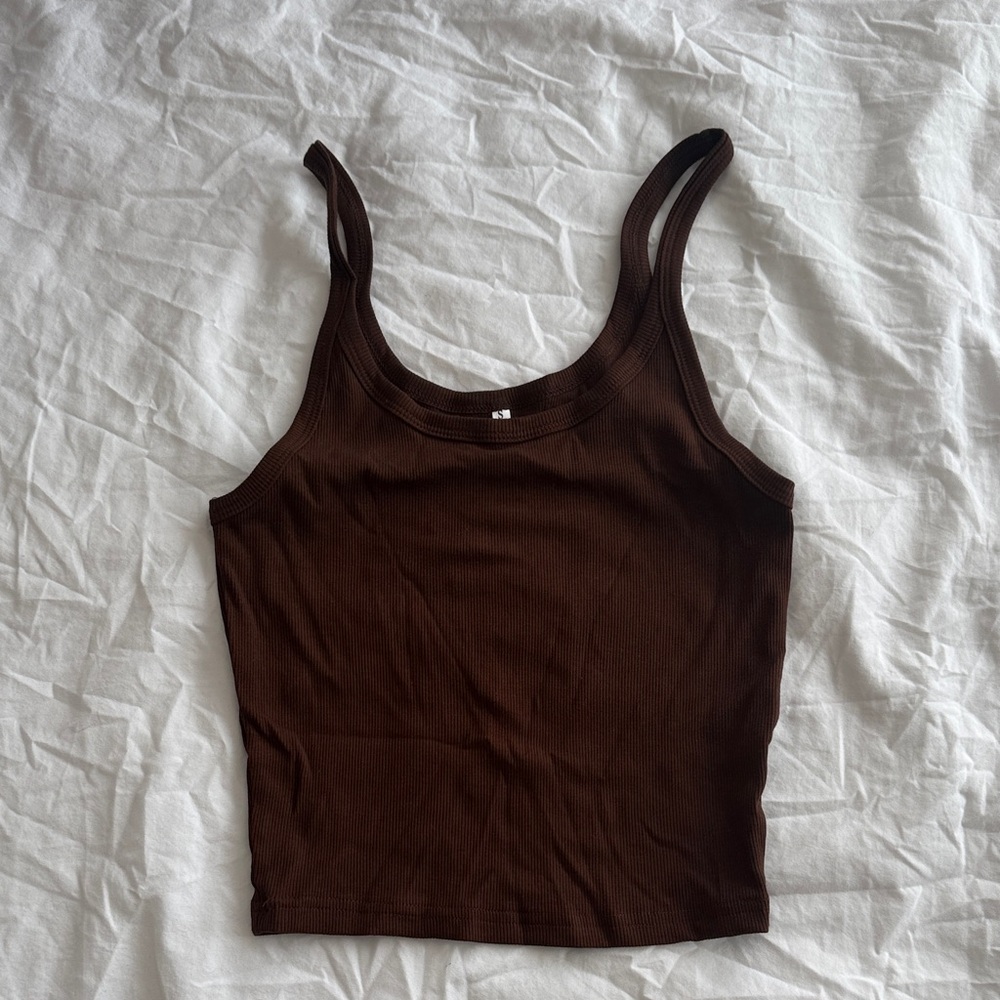 Brown cropped Ribbed Tank Top